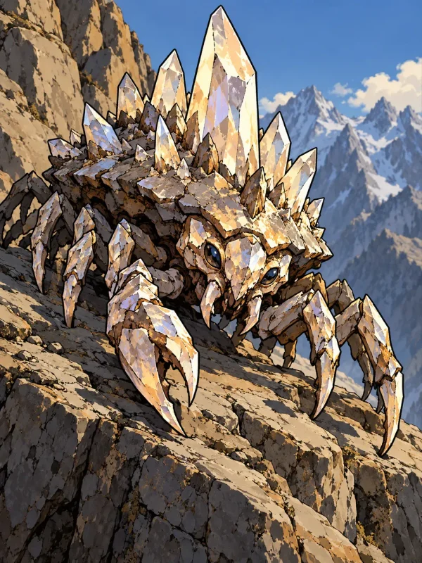 A many-legged quartz creature with a jagged crown of crystal spines