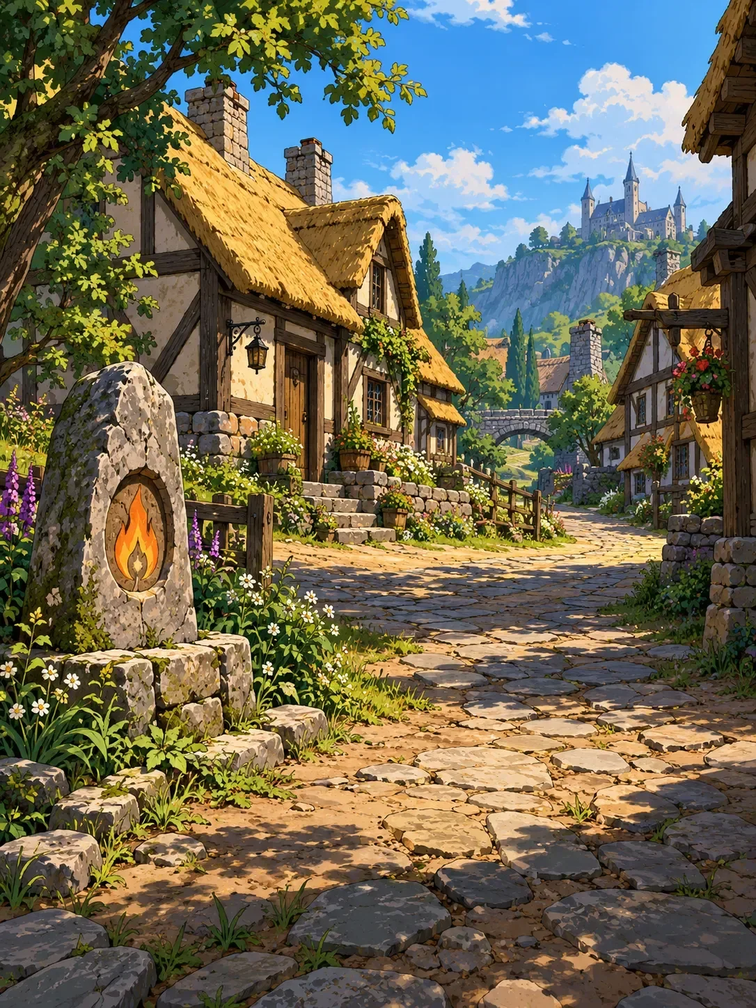 A stone path threads between cottages at Hearthstone Crossing