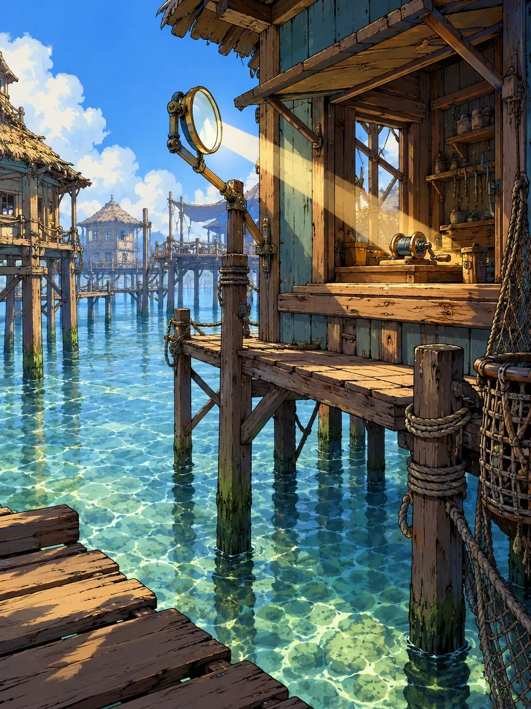A sun-catching mirror above the clear waters of the Forever Shore