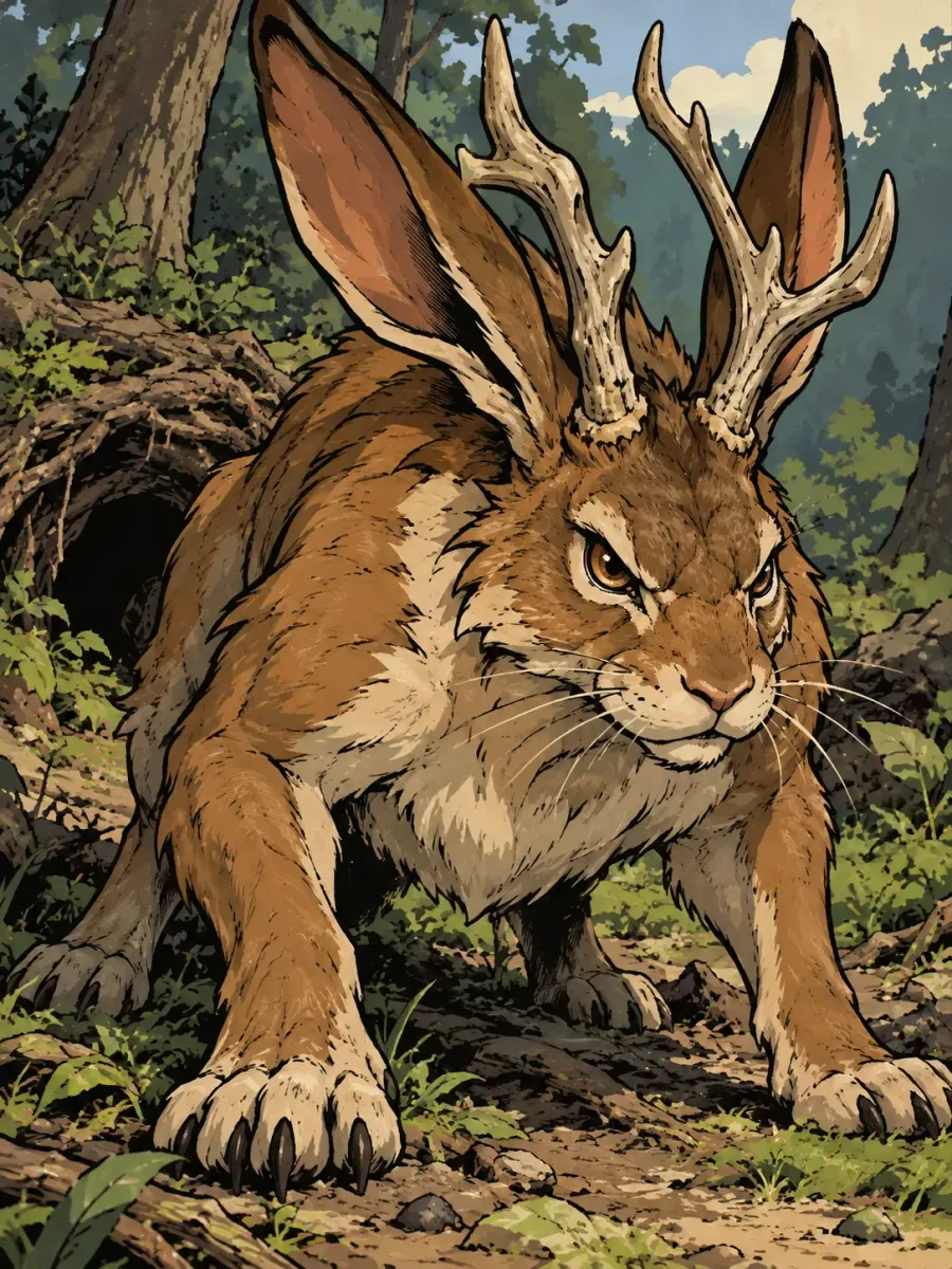 A woodland hare bristling with thorns